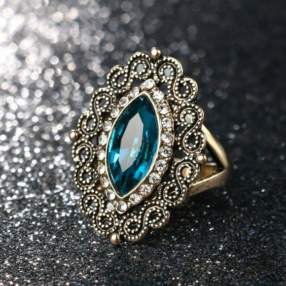 Vintage Blue Marquise Antique Gold Ethnic Ring - Picture 8 of 9